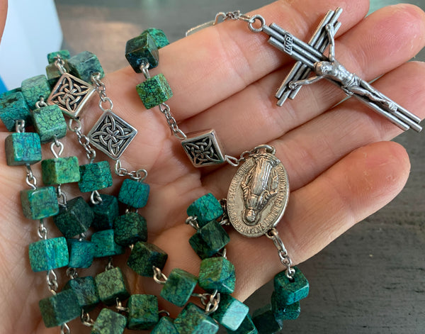 Teal Cube Rosary- 8MM