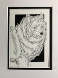 Keeshond Cut Paper Art, Matted