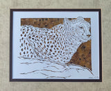 Cheetah Cut Paper Art, Matted