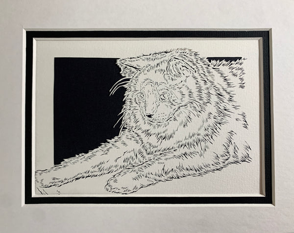 Cat Cut Paper Art, Matted