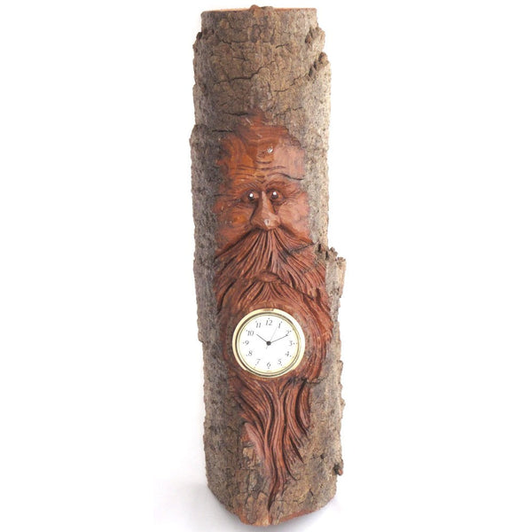 Woodspirit Clock, Carved Bark Wall Piece