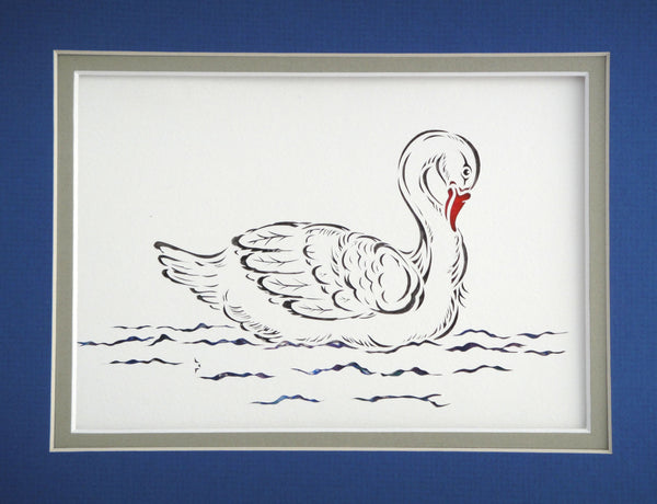 Swan Cut Paper Art, Matted