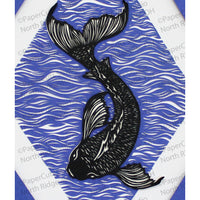 Koi Fish Cut Paper Art, Matted