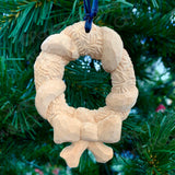 Holiday Wreath, Carved Wood Ornament