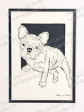French Bulldog Cut Paper Art, Matted