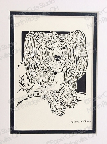 Chinese Crested Cut Paper Art, Matted