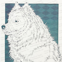 American Eskimo Dog Cut Paper Art, Matted