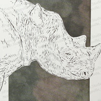 Rhinoceros Cut Paper Art, Matted