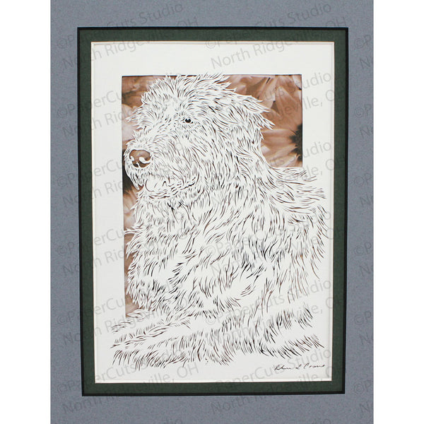 Irish Wolfhound Cut Paper Art, Matted