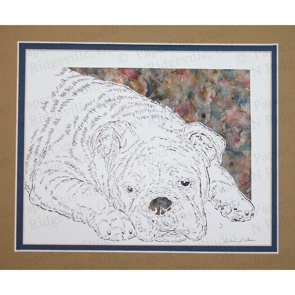 Bulldog Cut Paper Art, Matted