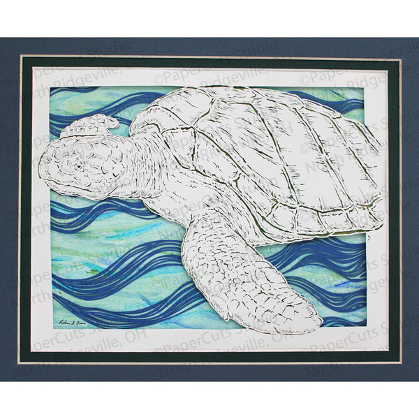 Turtle Cut Paper Art, Matted