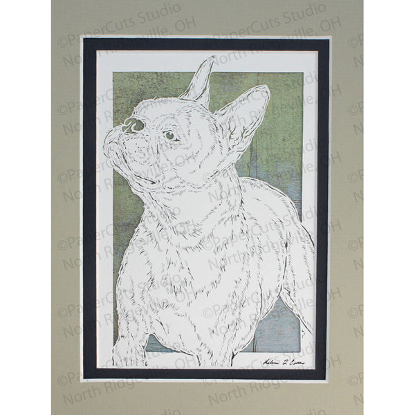 Boston Terrier Cut Paper Art, Matted