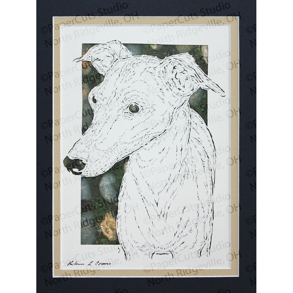 Italian Greyhound Cut Paper Art, Matted