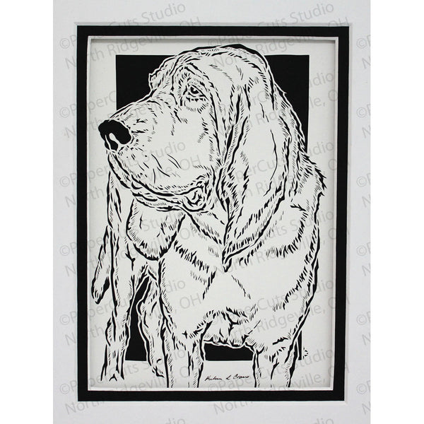 Bloodhound Cut Paper Art, Matted