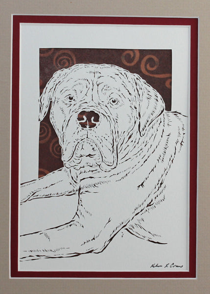 Dogue de Bordeaux Cut Paper Art, Matted