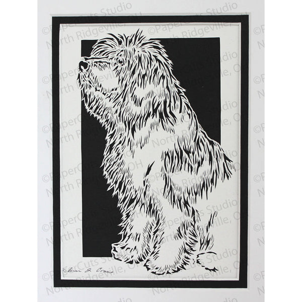 Bearded Collie Cut Paper Art, Matted