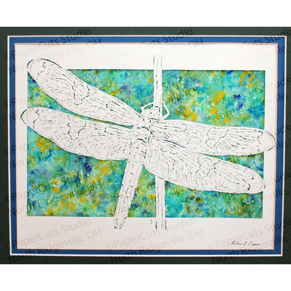 Dragonfly Cut Paper Art, Matted