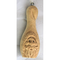 Bowling Pin Santa, Carved Wood Ornament