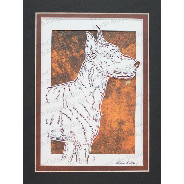 Doberman Pinscher Cut Paper Art, Matted